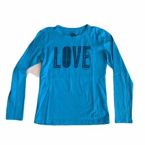 Life is Good LOVE Long Sleeve Cotton Blue T-shirt Women's